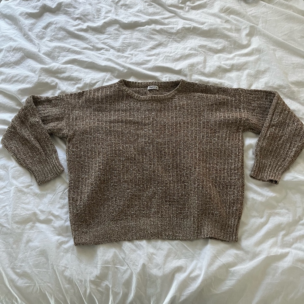 TNA Brown Crew Neck Waffle Knit Sweater